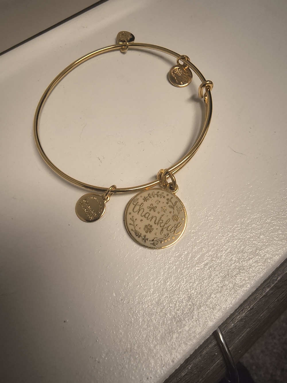 Gold Alex And Ani 'Thankful' Charm Bangle Bracelet - Women Jewelry